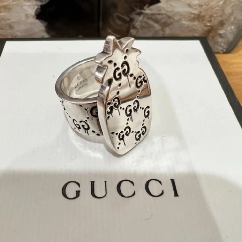 Gucci Ghost 925 Silver GG All Over Logo Pineapple Ring - Size 5.75us - Picture 11 of 16